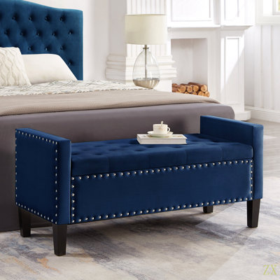 Upholstered Tufted Button Storage Bench with nails trim,Entryway Living Room Soft Padded Seat with Armrest,Bed Bench