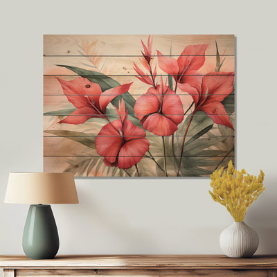 Plantes tropicales corail rétro - Fuschia sur bois