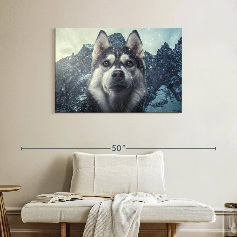 Winter Siberian Husky, 26" H x 39" W