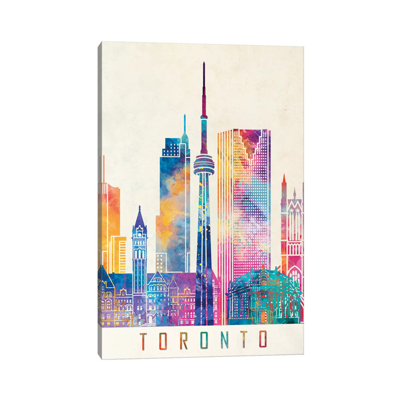 Toronto Landmarks Watercolour by Paul Rommer - Wrapped Canvas Painting, 30.48cm H x 20.32cm W x 1.91cm D