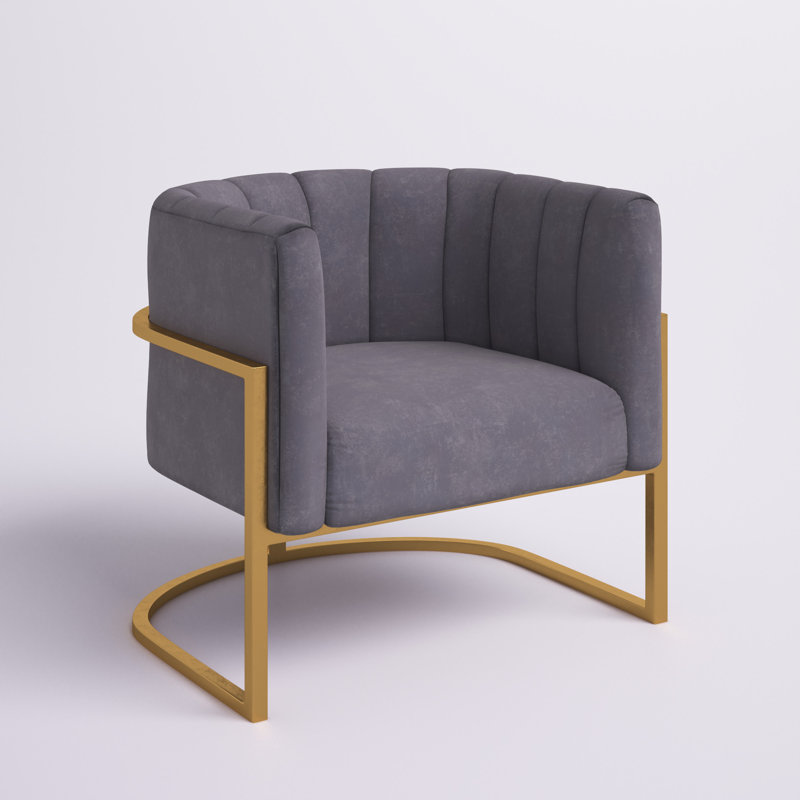 Balzourt Upholstered Barrel Chair, Charcoal Grey