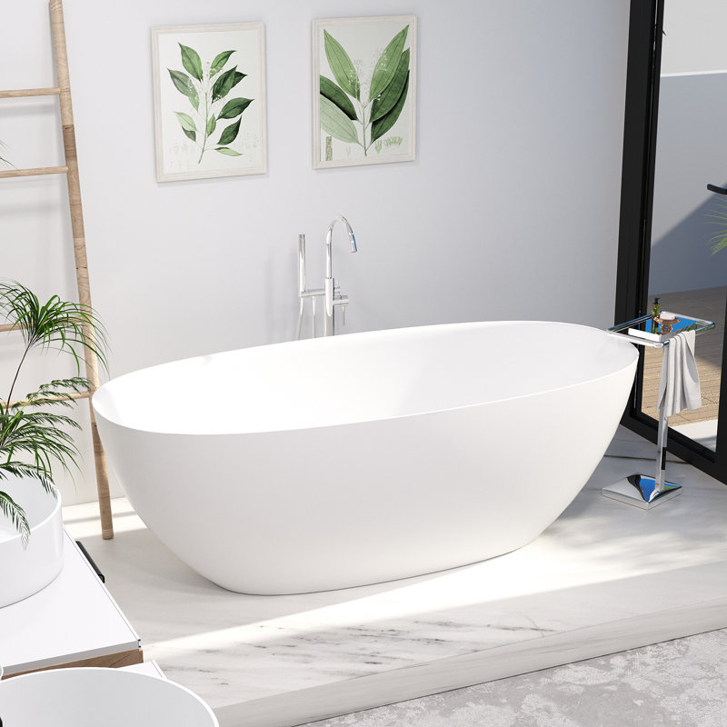 Baignoire de trempage autoportante de 65 po x 30 po avec drain escamotable et trop-plein, certifiée CUPC, conception élégante pour salles de bain modernes
