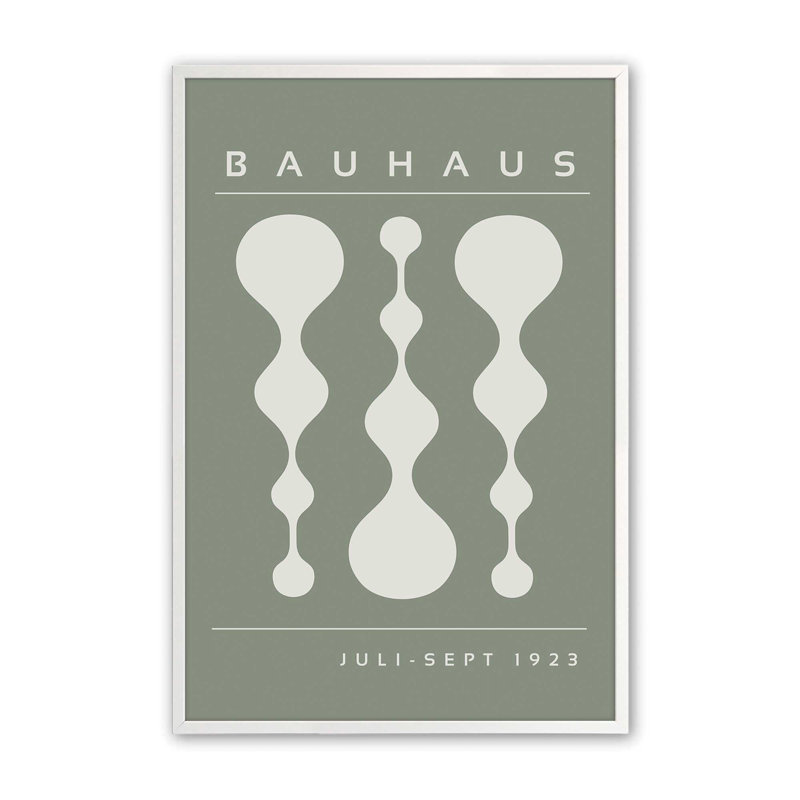Green Retro Bauhaus Poster II Print, Opaque White, 15" H x 12" W