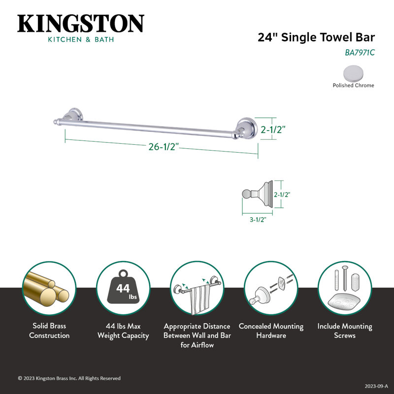 Barre à serviettes Kingston, Chrome poli