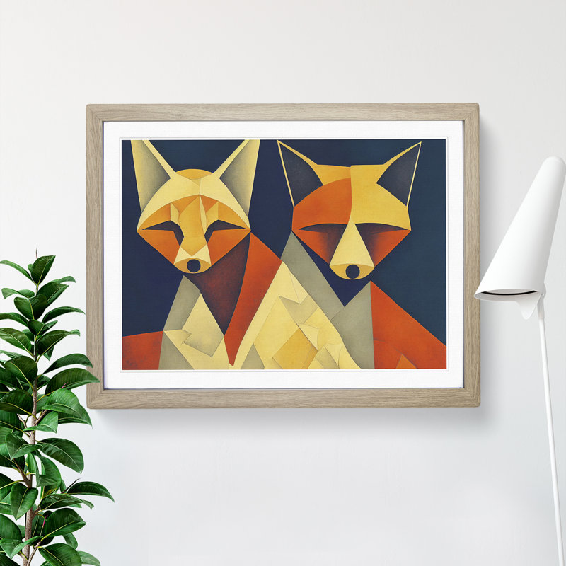 Two Abstract Foxes Vol.3 - Framed Print, 46cm H x 64cm W x 2cm D, Oak