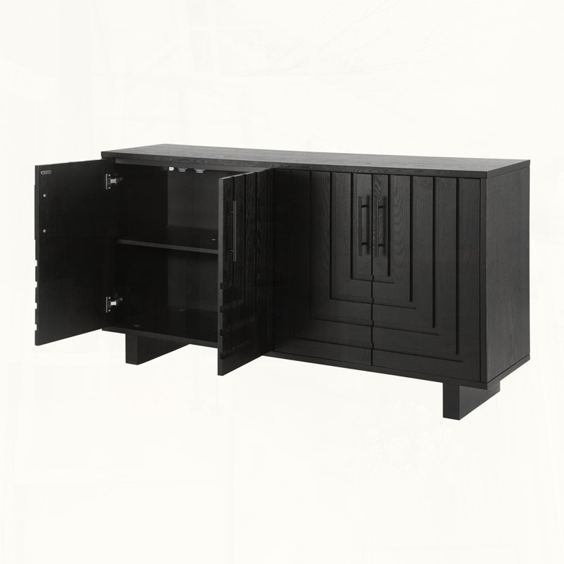 Buffet moderne avec quatre portes et détails géométriques, Noir