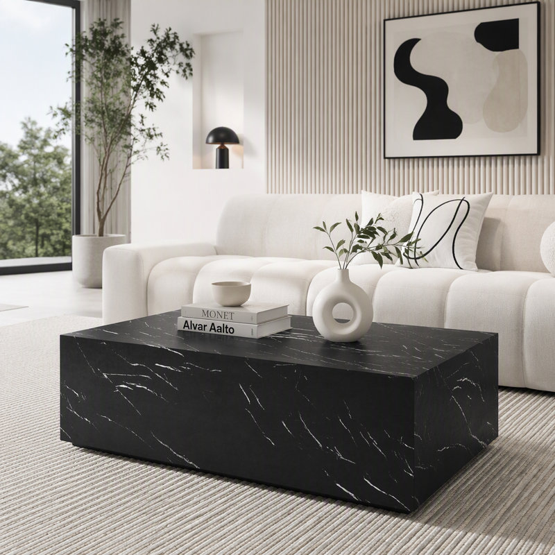 Table basse rectangulaire en MDF avec texture de marbre, 28.88 lbs, Black
