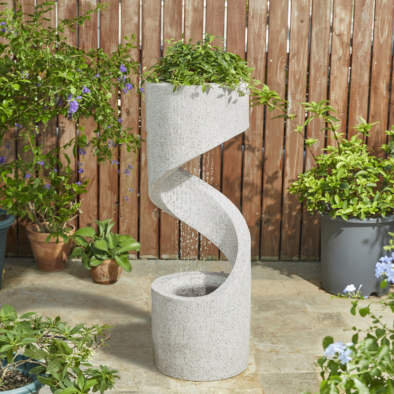 Zia Weather Resistant Column Fountain with Lights, 40" H x 14" W x 14" D, Sand Beige