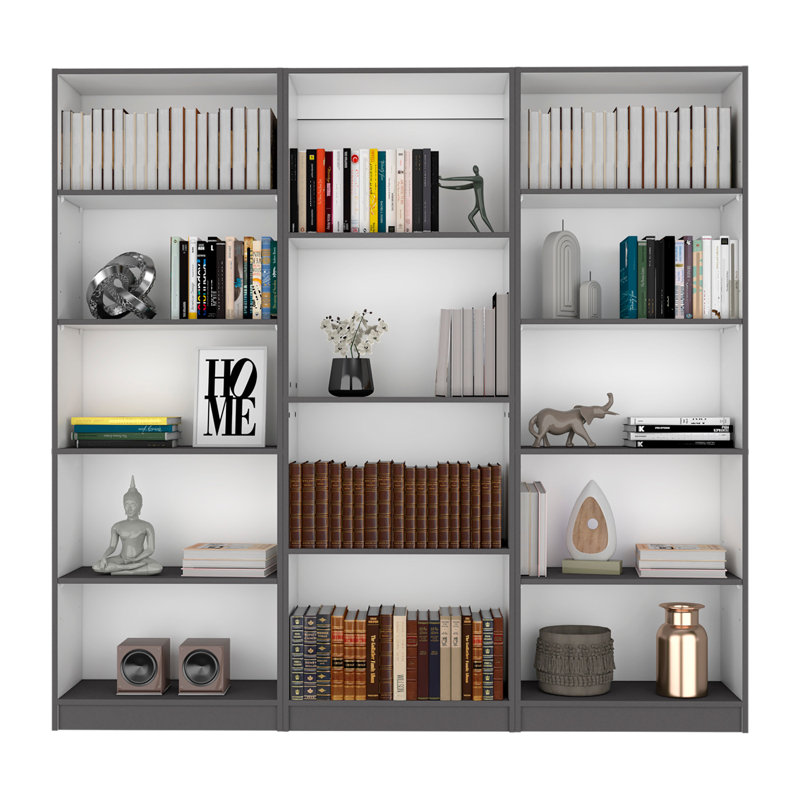 Bibliothèque Bkhome, 3, Dark Grey/White, (4 Shelves) 71.1" H x 74" W x 11.7" D