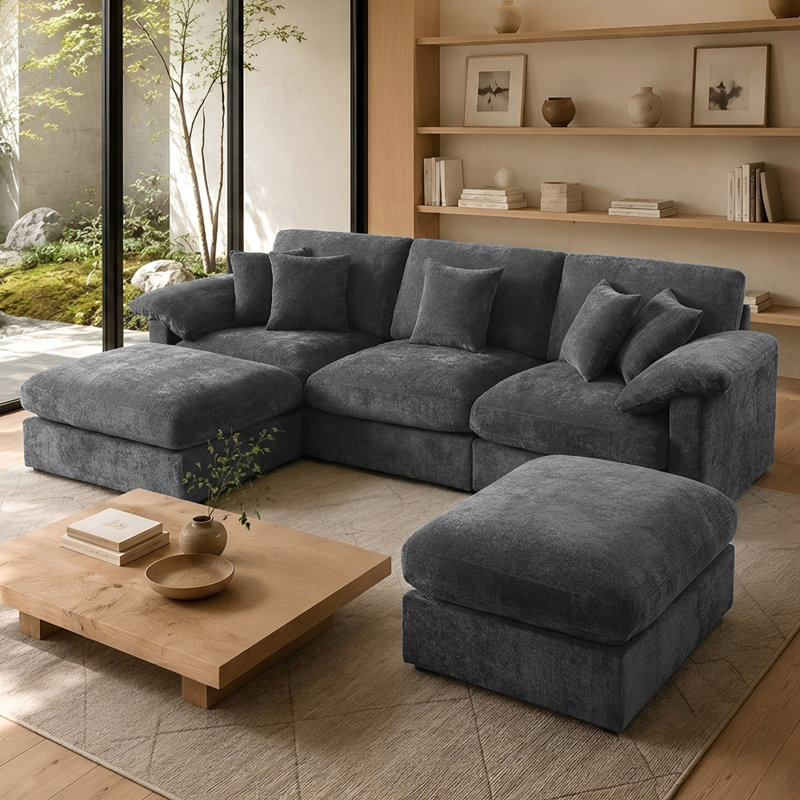 Canapé modulaire en U modulaire réversible de 111 po avec repose-pieds amovible, DarkGray