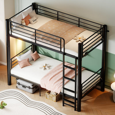 Lit superposé simple au-dessus de simple en métal, convertible en 2 lits simples séparés, garde-corps pleine longueur de 13,78 po, échelle très large, cadre de lit superposé anti-basculement pour enfants, adolescents et adultes