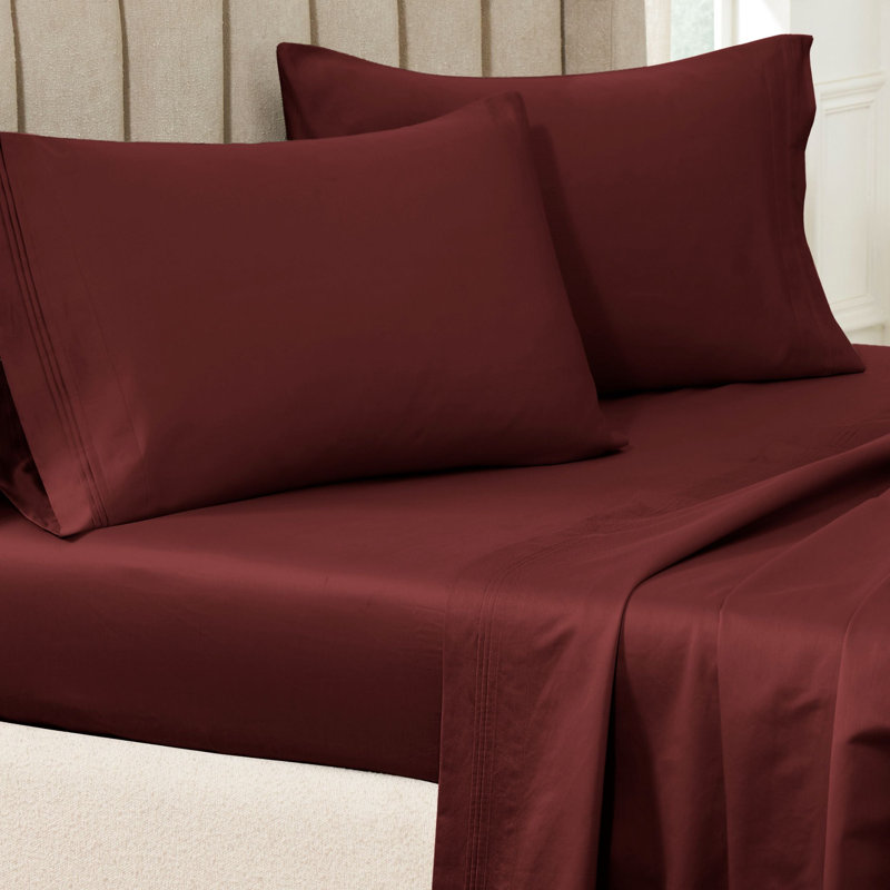 Ensemble de taies d'oreiller de couleur unie en coton égyptien certifié 650 fils Aldin, Très grand lit, Bourgogne