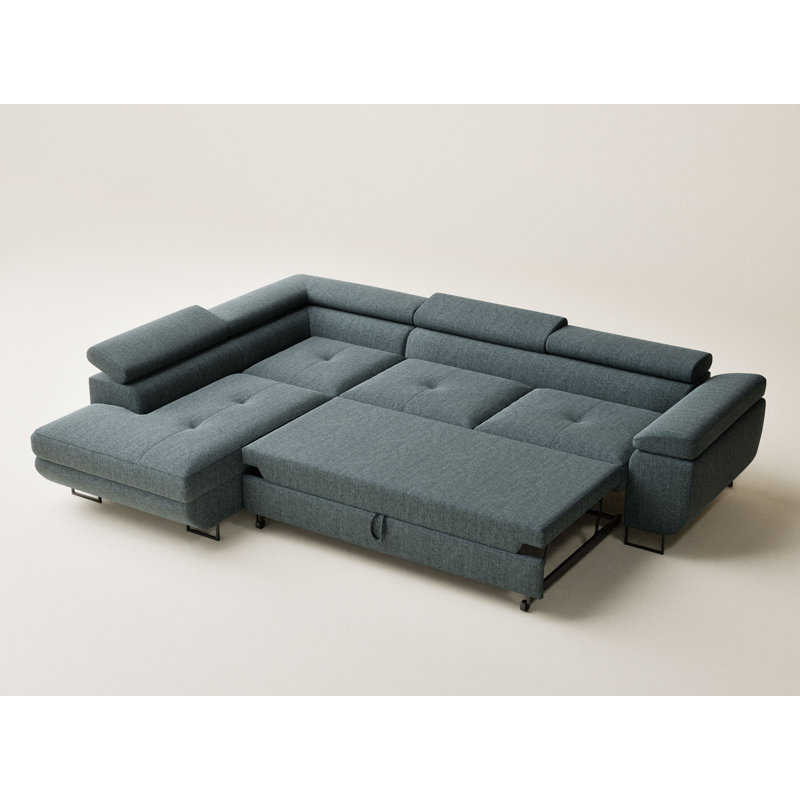 4 Seater Reclining Corner Sofa , Blue Polyester, Left Hand Facing