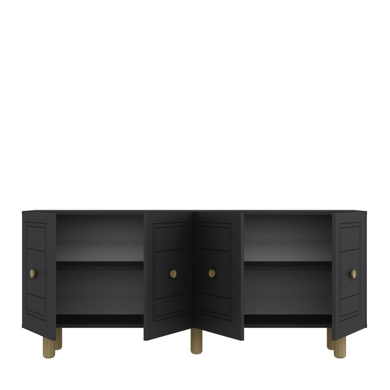 Buffet 4 portes avec faux panneaux de tiroir et pieds fuselés, Anthracite