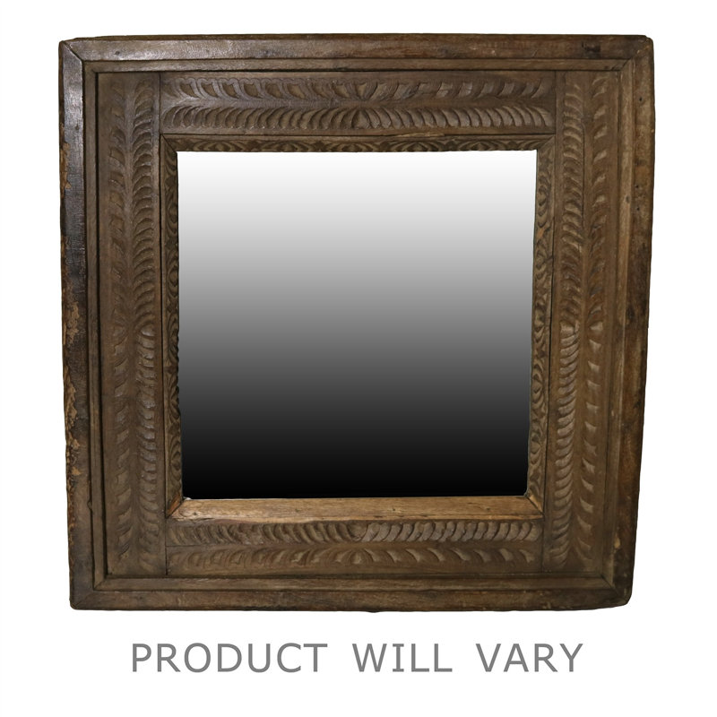 Miroir carré sculpté en bois récupéré