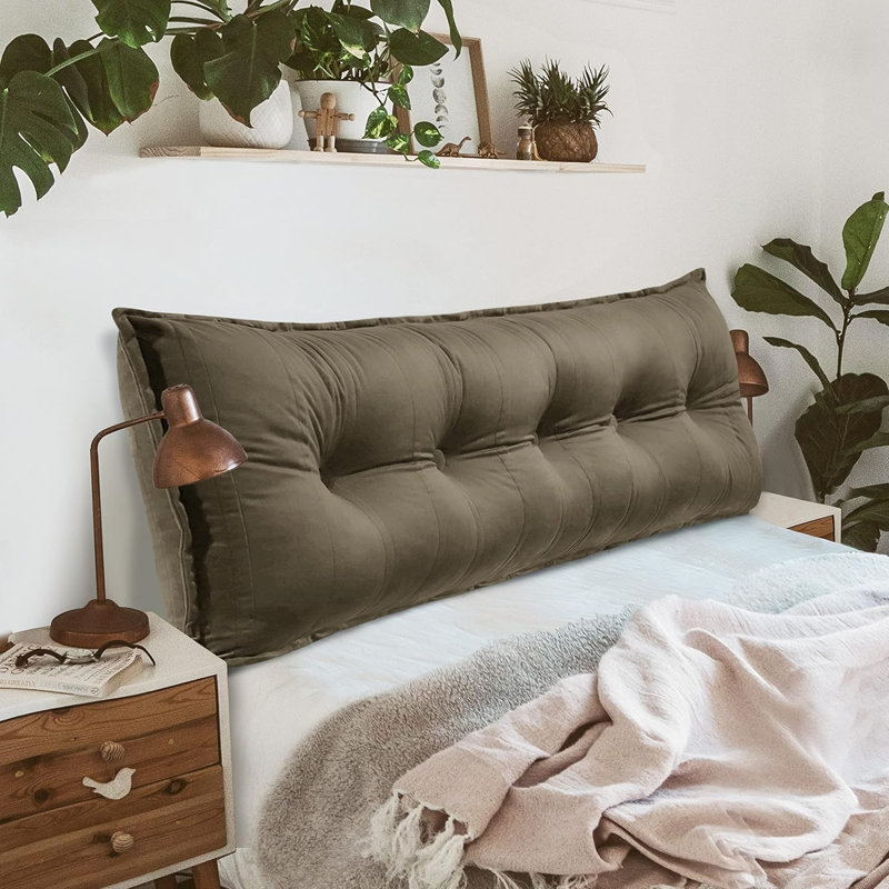 Coussin de tête de lit à dossier capitonné en velours de coton capitonné avec repose-tête et dossier, Chameau, Grand lit