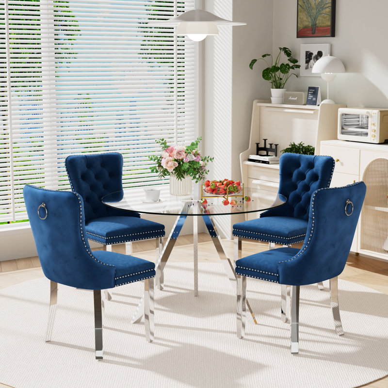 Table de salle à manger ronde pour 4, Bleu, H 30 po x l 39 po x P 39 po
