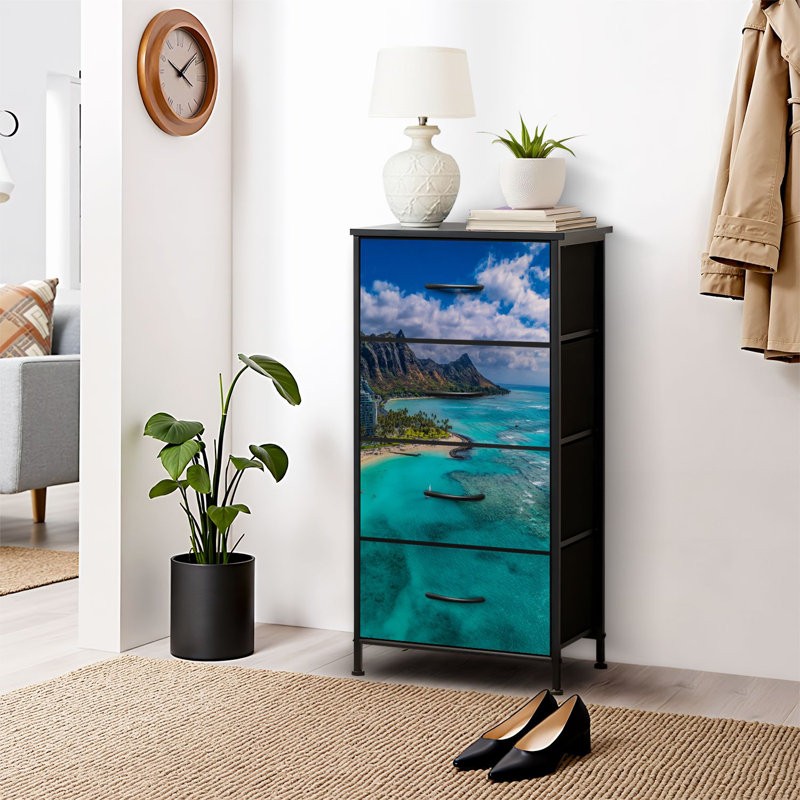 4 Drawer Dresser for Bedroom, Narrow Chest of Drawers, Wooden Top and Study Iron Frame 18"x37.5"-(WxH)