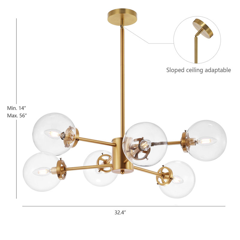 Dilley 6 - Light Dimmable Sputnik Modern Linear Chandelier, Gold, Transparent
