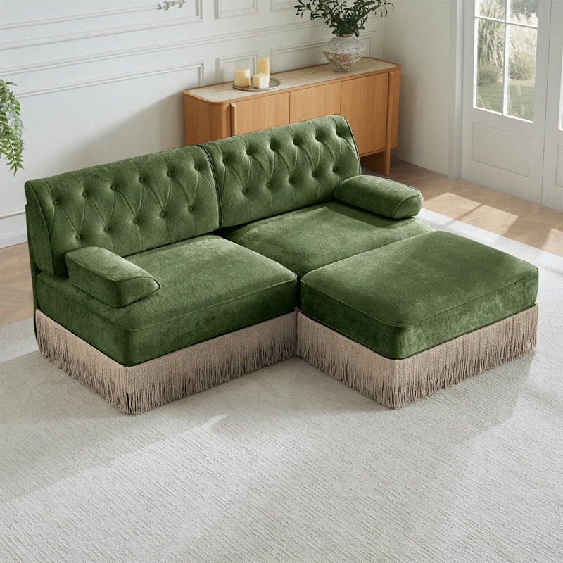 Canapé Chesterfield, H 34,2 po x l 76,6 po x P 60,3 po, Vert