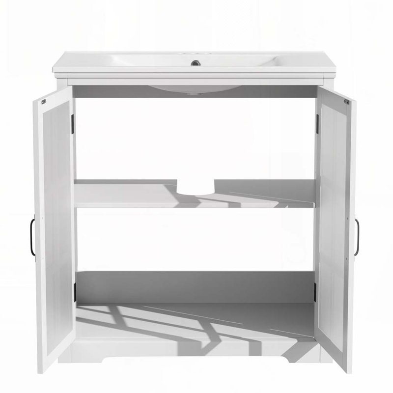 Meuble-lavabo de salle de bain avec lavabo en céramique, Blanc