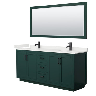 Ensemble de meuble-lavabo double autoportant 72 po avec plateau en quartz Miranda