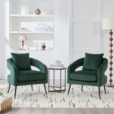 Chaise de salle à manger en tonneau moderne avec dossier en velours et pieds en métal, fauteuil club confortable pour le salon, la chambre à coucher, la salle à manger de réception et la chambre d'amis
