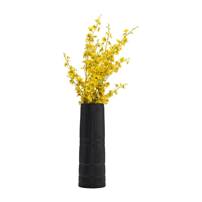 Rachael Modern Neutral Ceramic Vase, 18" H x 6" W x 6" D, Black