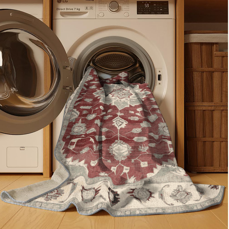 Machine Washable Overdyed Gray Area Rug, Rectangle 7' x 9'