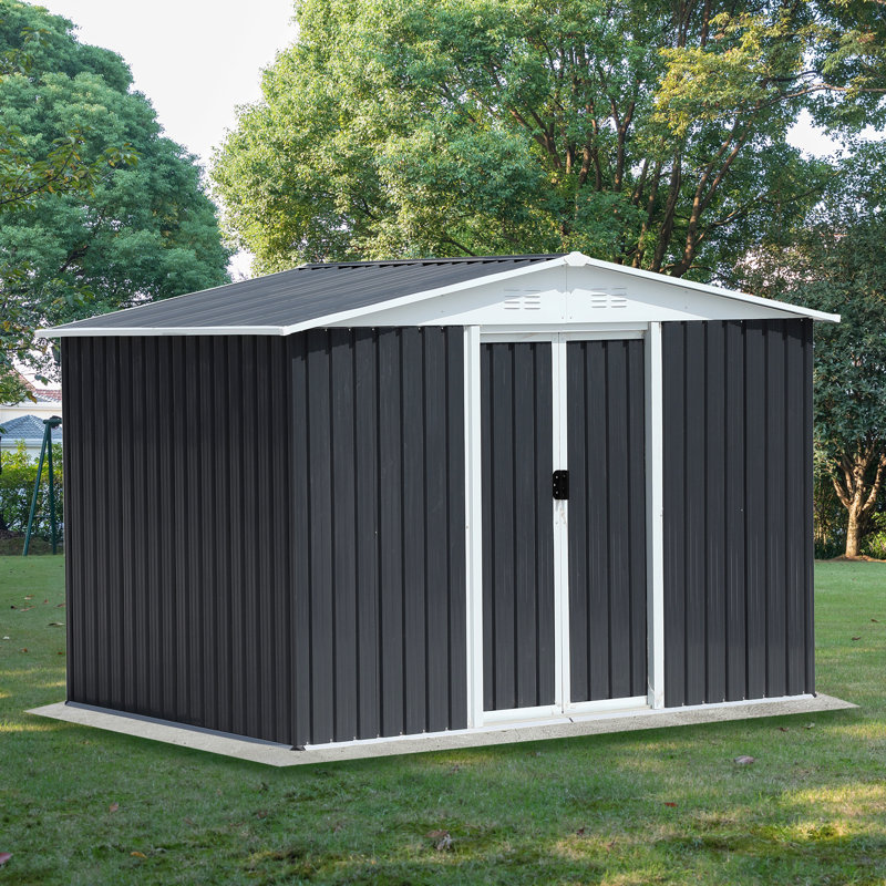 8X6 Feet Outdoor Storage Garden Shed Apex Roof With Aluminum Alloy Frame And Sliding Door, Black, 72.6" H x 99.6" W x 70.4" D