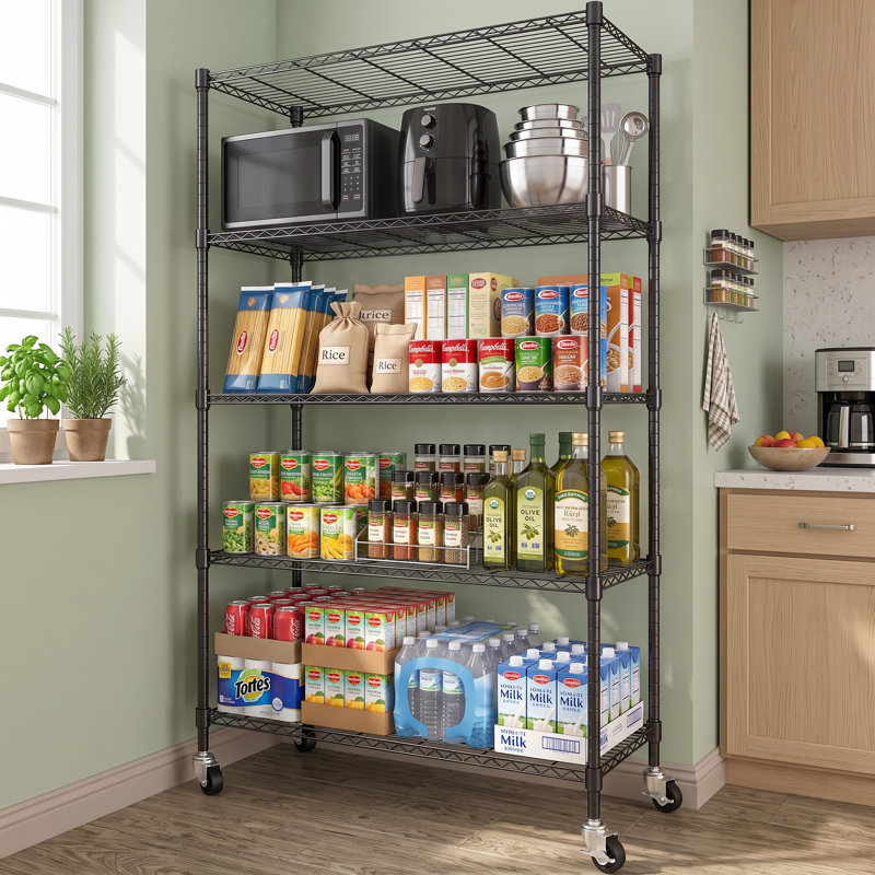116 cm W Shelving Unit with Wheels, Black