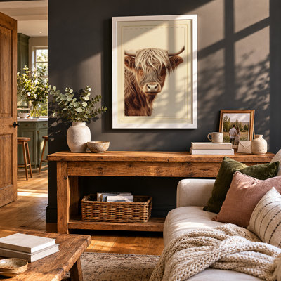 Highland Cattle Portrait Rustic - Framed Print