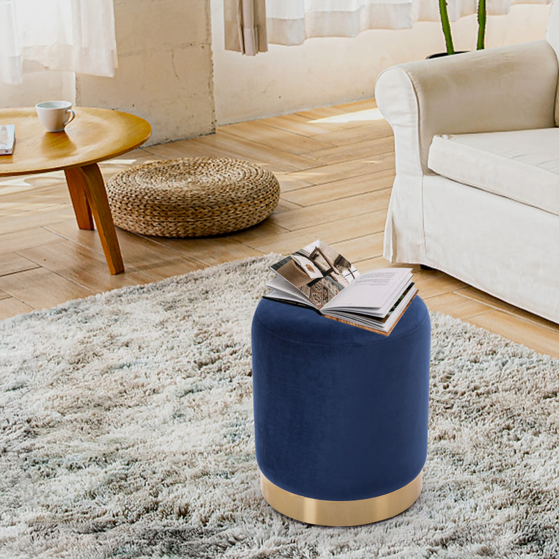 14'' Wide Cozy Velvet Round Ottoman, Blue