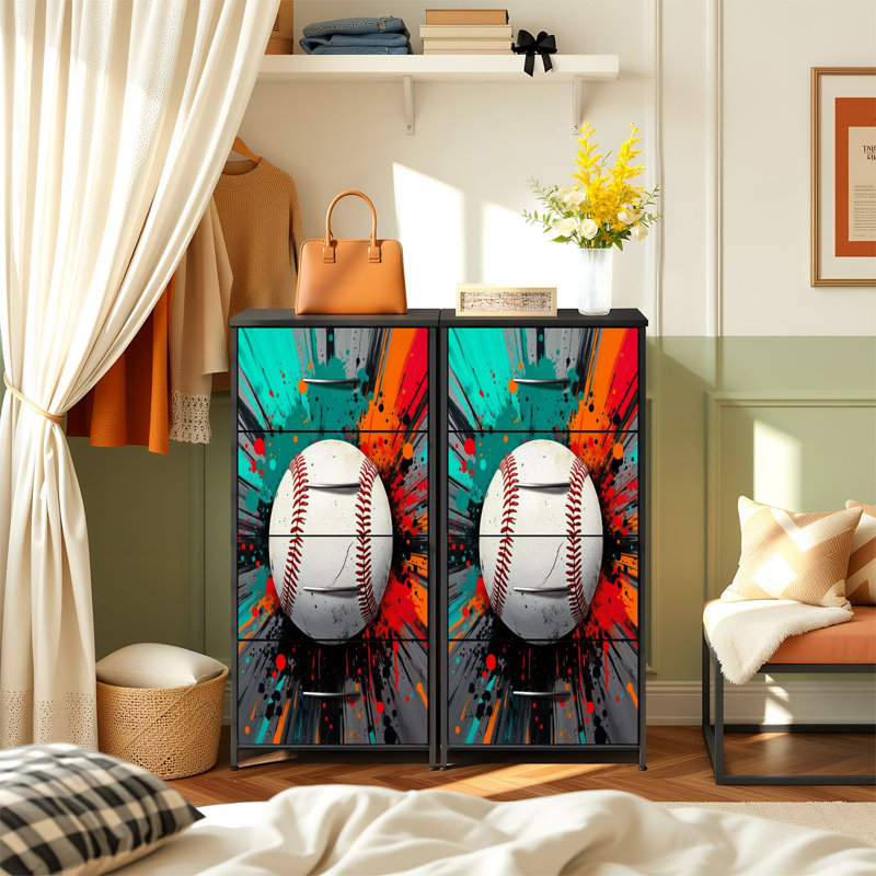 Commode pour chambre à coucher avec 4 tiroirs de rangement Baseball Dynamic Abstract Paint Splash Burst