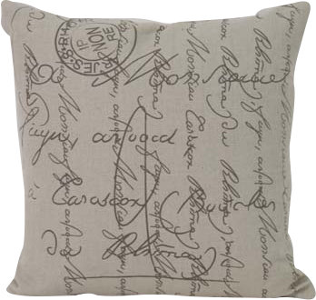 Natural Linen Square Pillow with Script Design