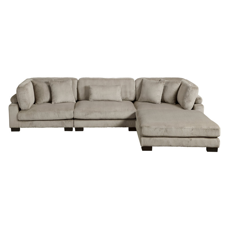 Canapé modulaire 4 pièces avec repose-pieds Koah, Taupe velours côtelé