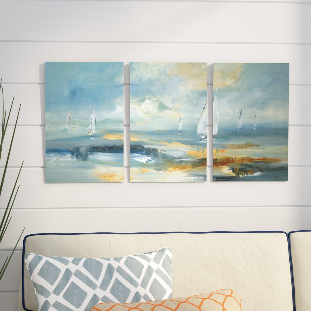 " Sailboats On The Sea Triptych " by Third And Wall 3 - Pieces Breakwater Bay
