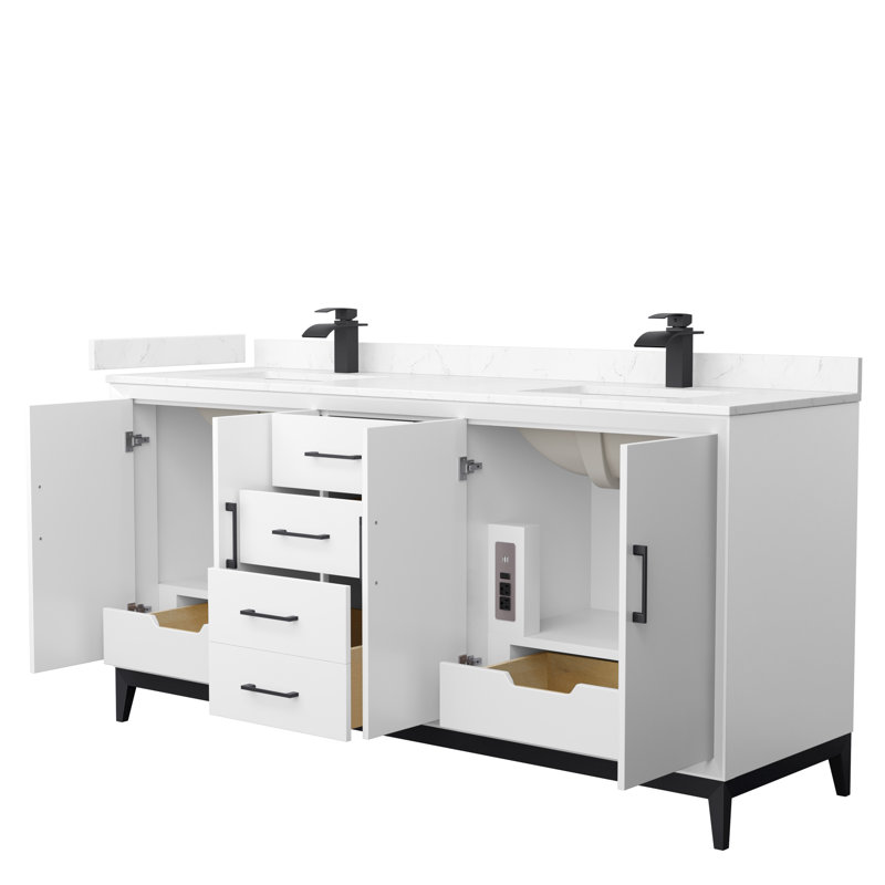 72'' W Double Vanity, White, Matte Black