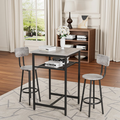 Grey 3 - Piece Bar Table And Stool , Partition, Materials, Easy To Clean In Apartments Of 3, Color, 2 Stools With , Foldable For Additional Space
