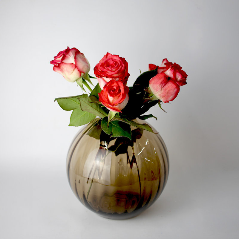 Damaiya Handmade Glass Table Vase, Brown / White / Pink
