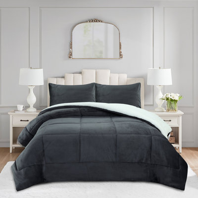 Ensemble d'édredon 3 pièces Micromink Sherpa - Édredon moelleux moelleux avec 2 taies d'oreiller