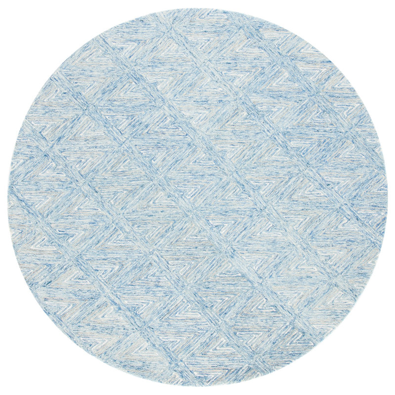 Anish Hand Tufted Wool/Cotton Geometric Rug in Blue/Gray/Beige, Round 6'