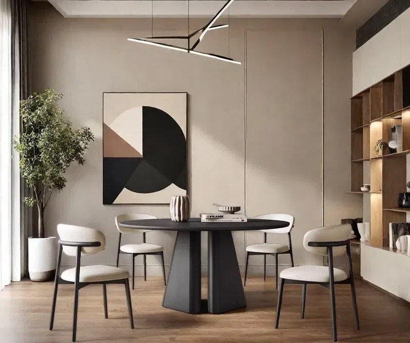 Black Round Simple Dining Table Sets., 29.53"H x 53.15"L x 53.15"W