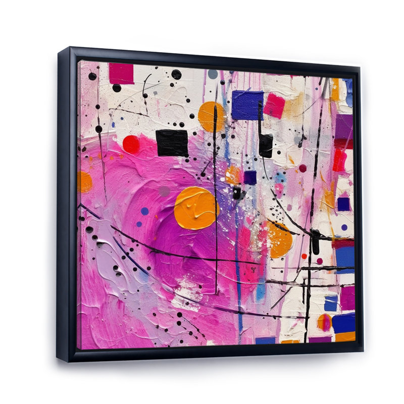 «Pink Cubism Unleashed» sur toile, Cadre flottant noir, H 24 po x l 24 po x P 1 po