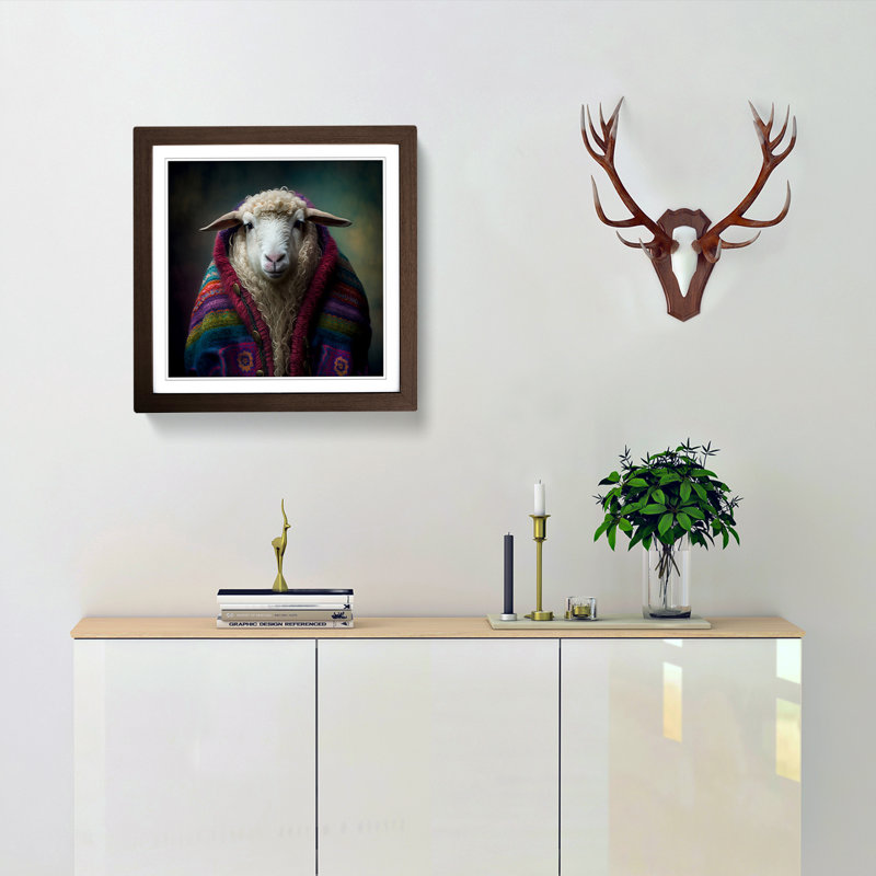 Sheep Boho - Single Picture Frame Print on Wood, Walnut