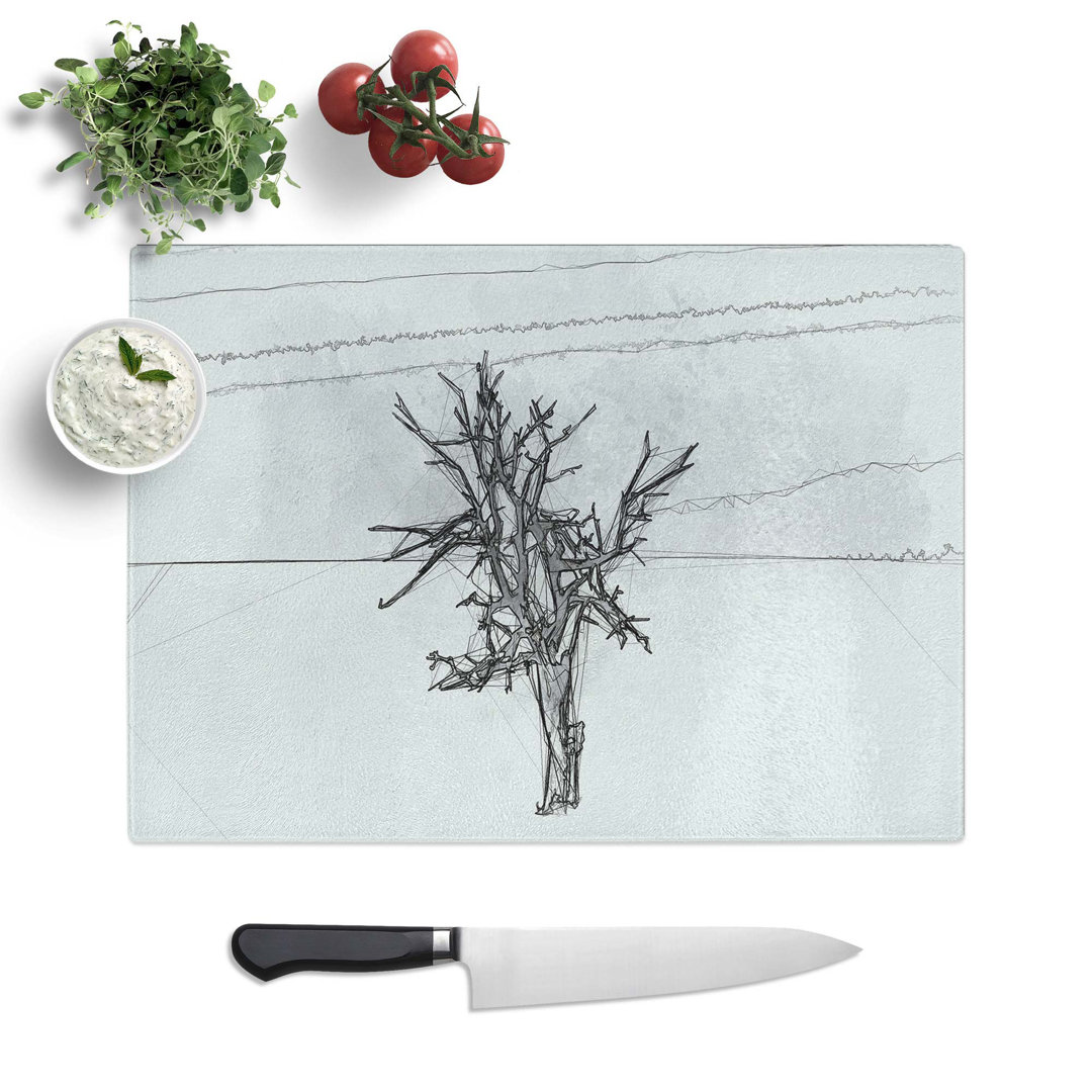 Tempered Glass Winter Tree in Abstract Chopping Board