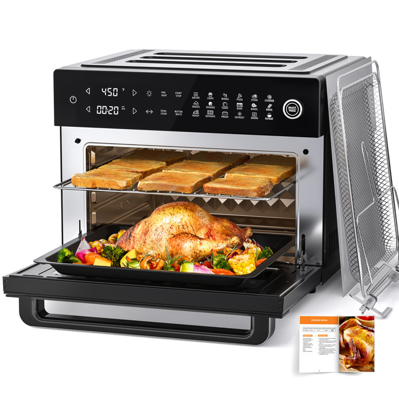 Aeitto 32-Quart Large 19-in-1 Air Fryer Oven Combo with Rotisserie & Dehydrator, Digital Convection Toaster Oven, Fits 13" Pizza & 10Lb Turkey, 6 Accessories, 1800W, Black