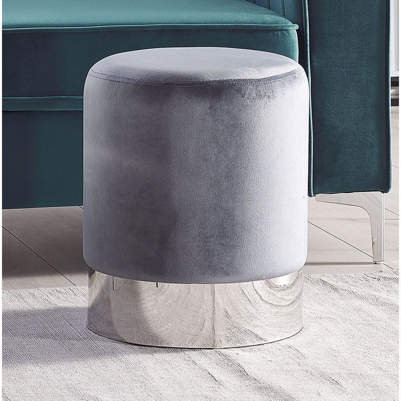 Teton 36cm Wide Velvet Round Solid Colour Standard Ottoman, Grey