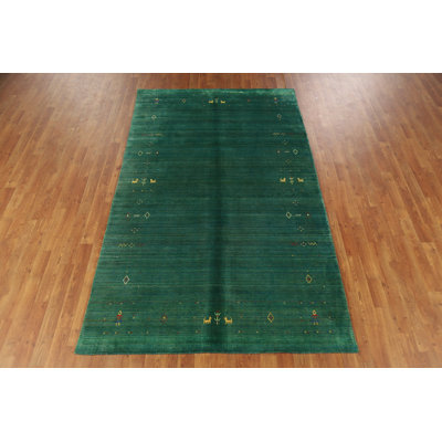 Green Wool Gabbeh Style Indian Area Rug 5x8