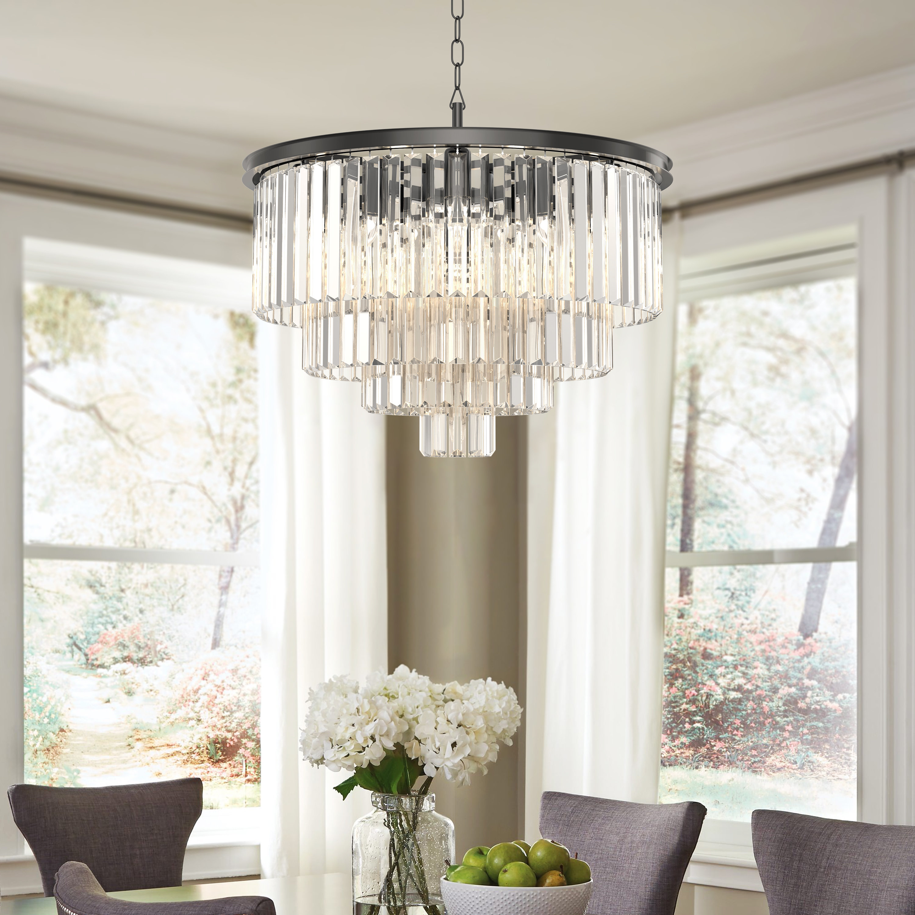 Everly Quinn 24 Round Chandeliaer Modern 4-Tier Crystal Lighting with 9  Lights & Reviews | Wayfair